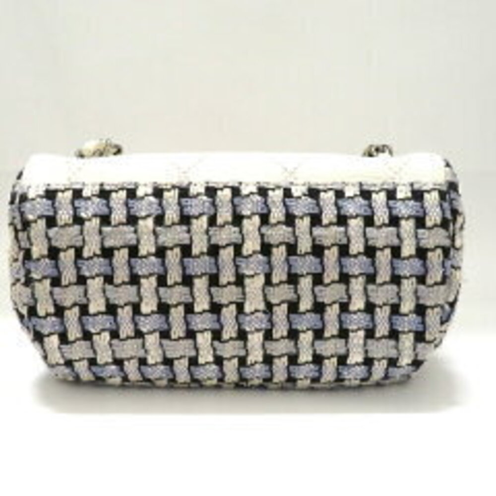 Chanel Shoulder Multicolored Double Bag Leather Tweed White Chain